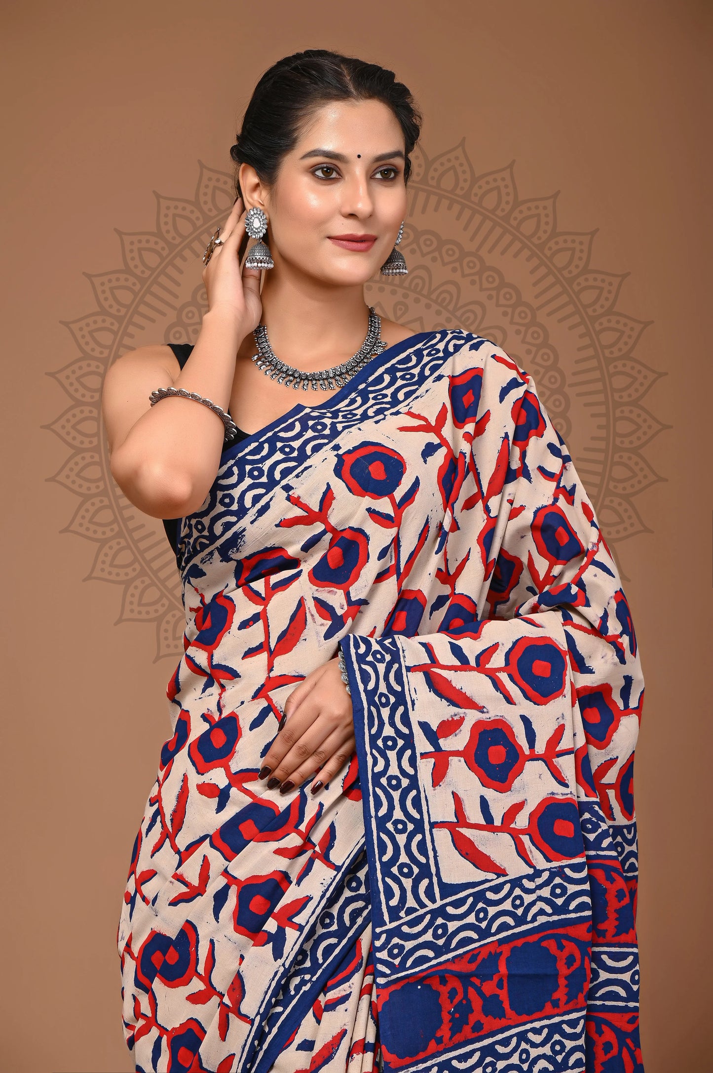 Hand Block Printed Pure mul Cotton Saree