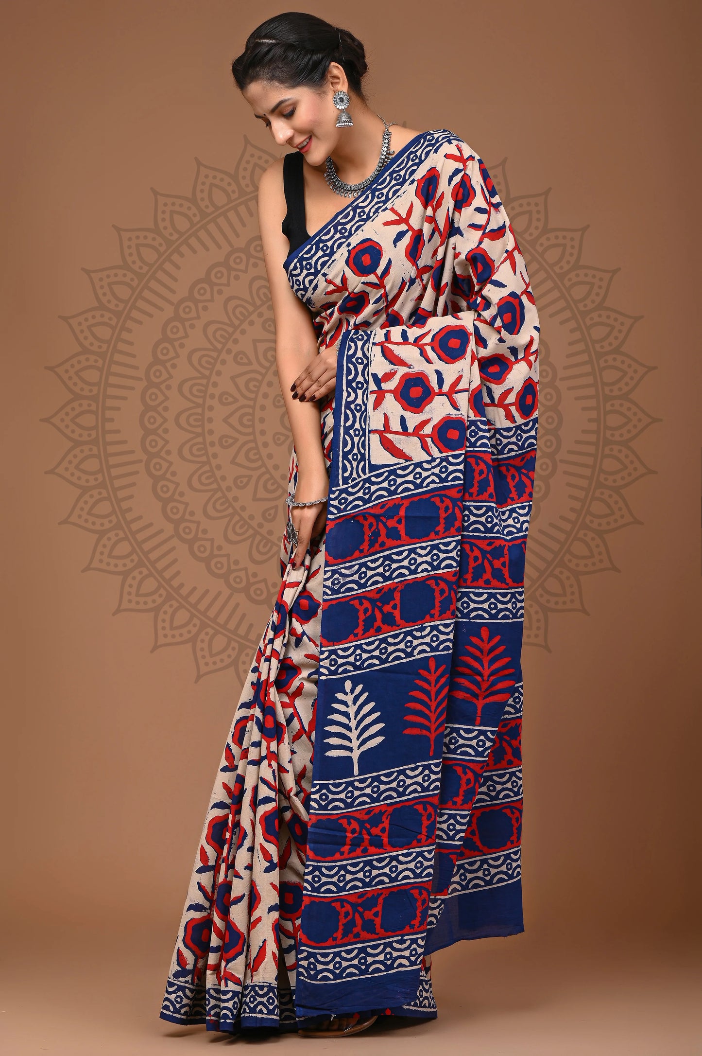 Hand Block Printed Pure mul Cotton Saree