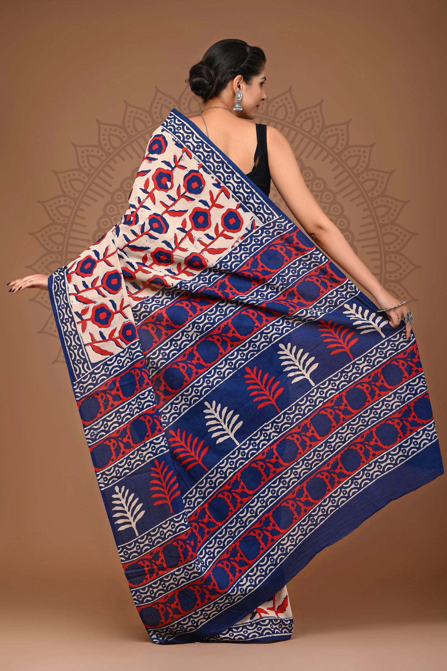 Hand Block Printed Pure mul Cotton Saree