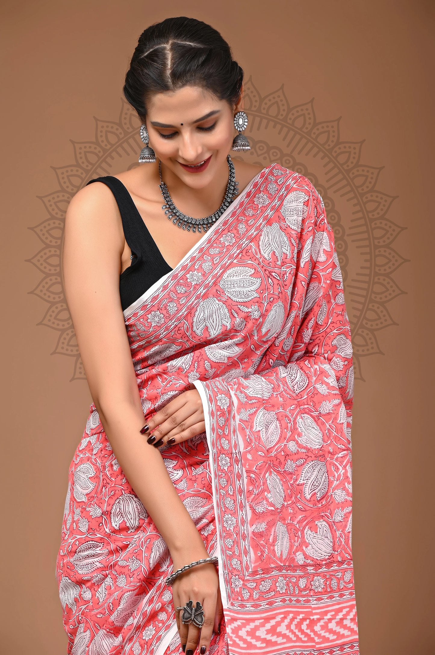 Hand Block Printed Pure mul Cotton Saree