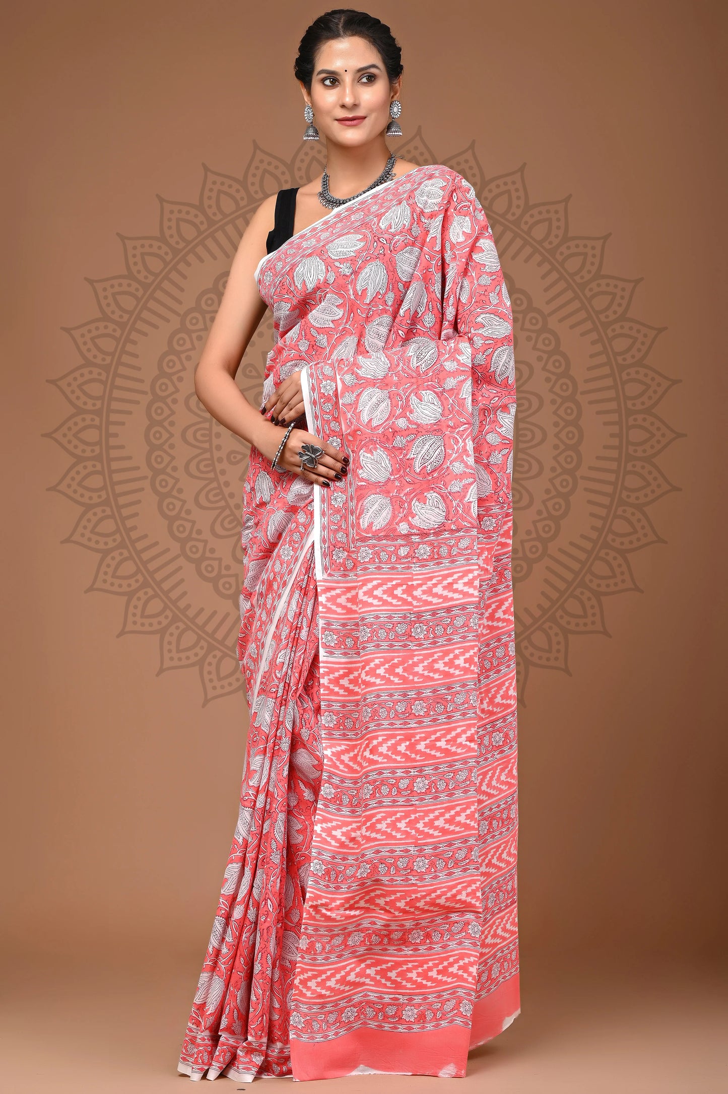 Hand Block Printed Pure mul Cotton Saree