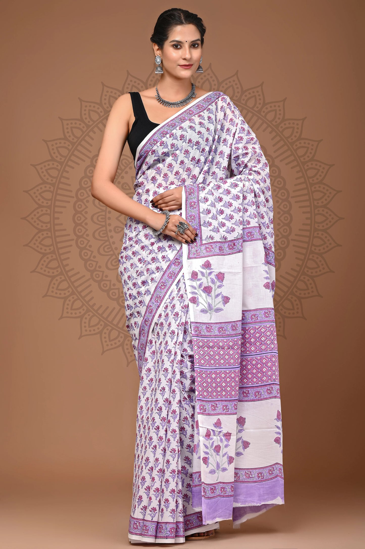 Hand Block Printed Pure mul Cotton Saree