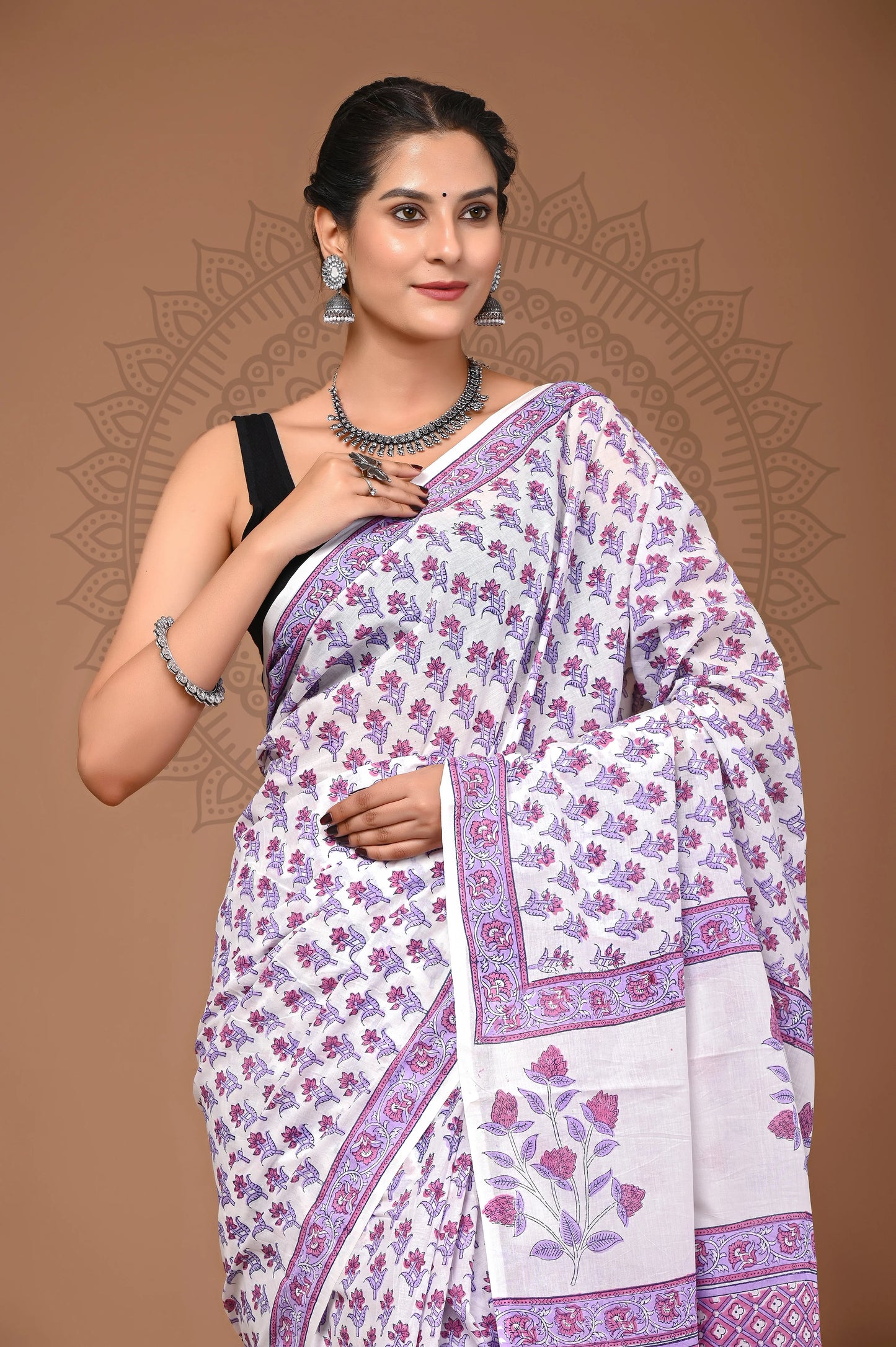 Hand Block Printed Pure mul Cotton Saree