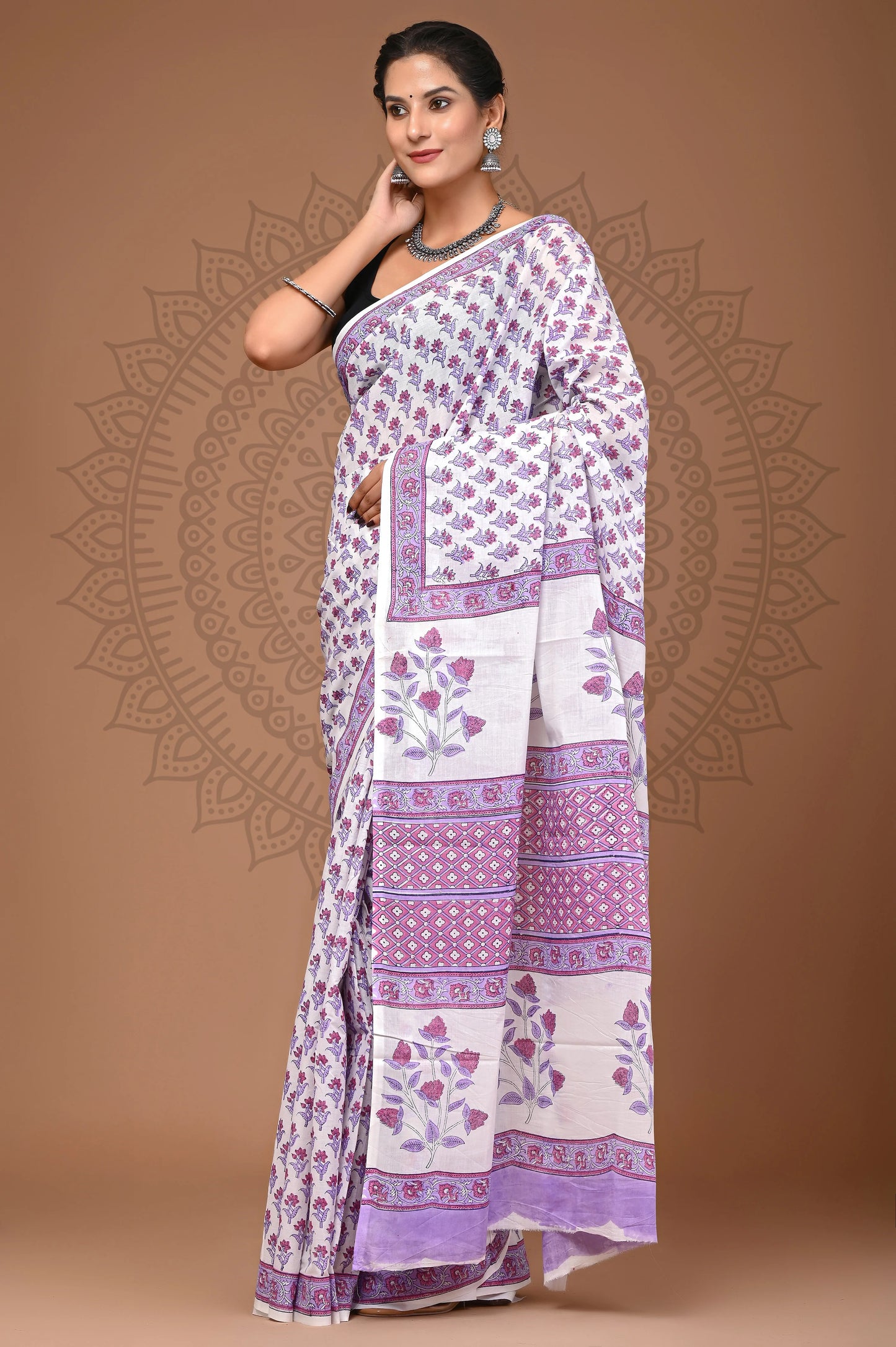 Hand Block Printed Pure mul Cotton Saree