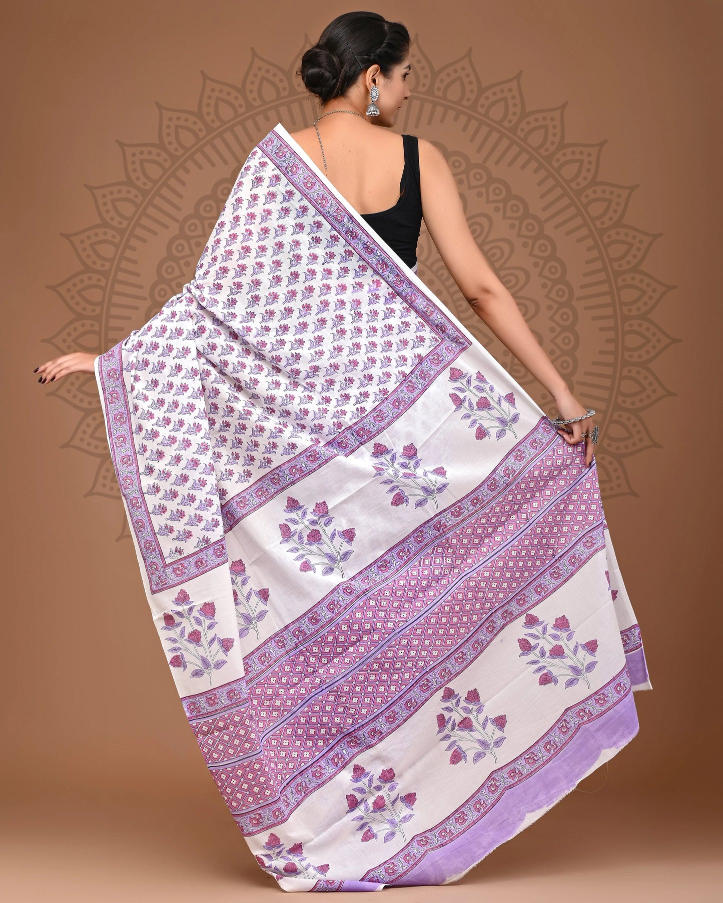 Hand Block Printed Pure mul Cotton Saree