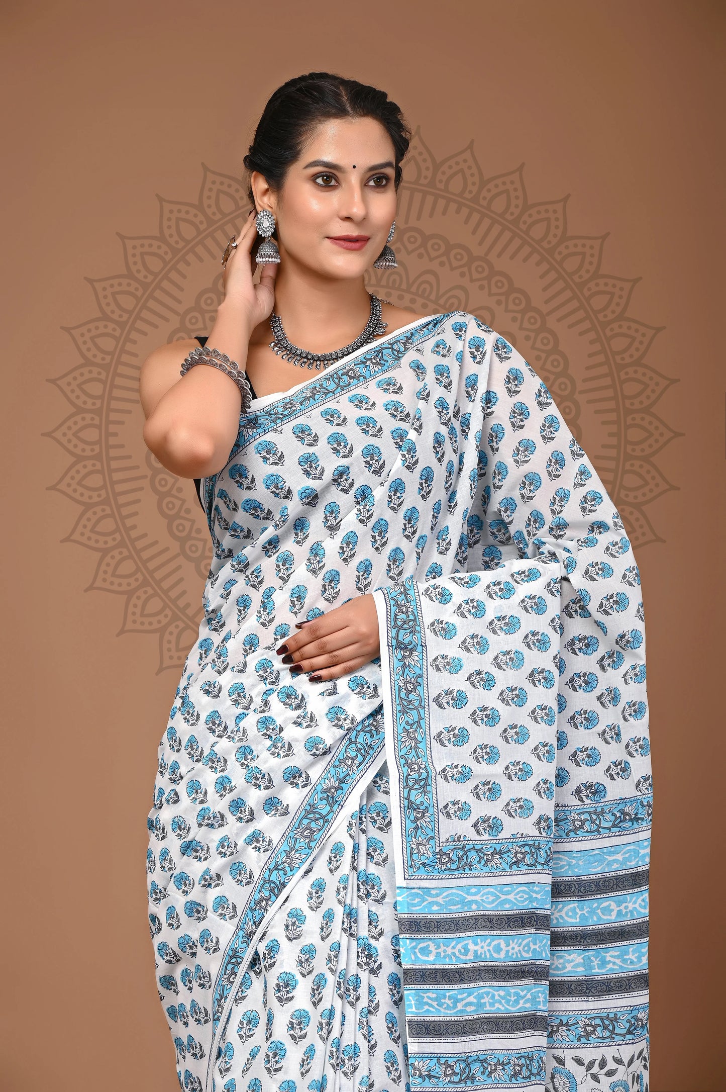 Hand Block Printed Pure mul Cotton Saree