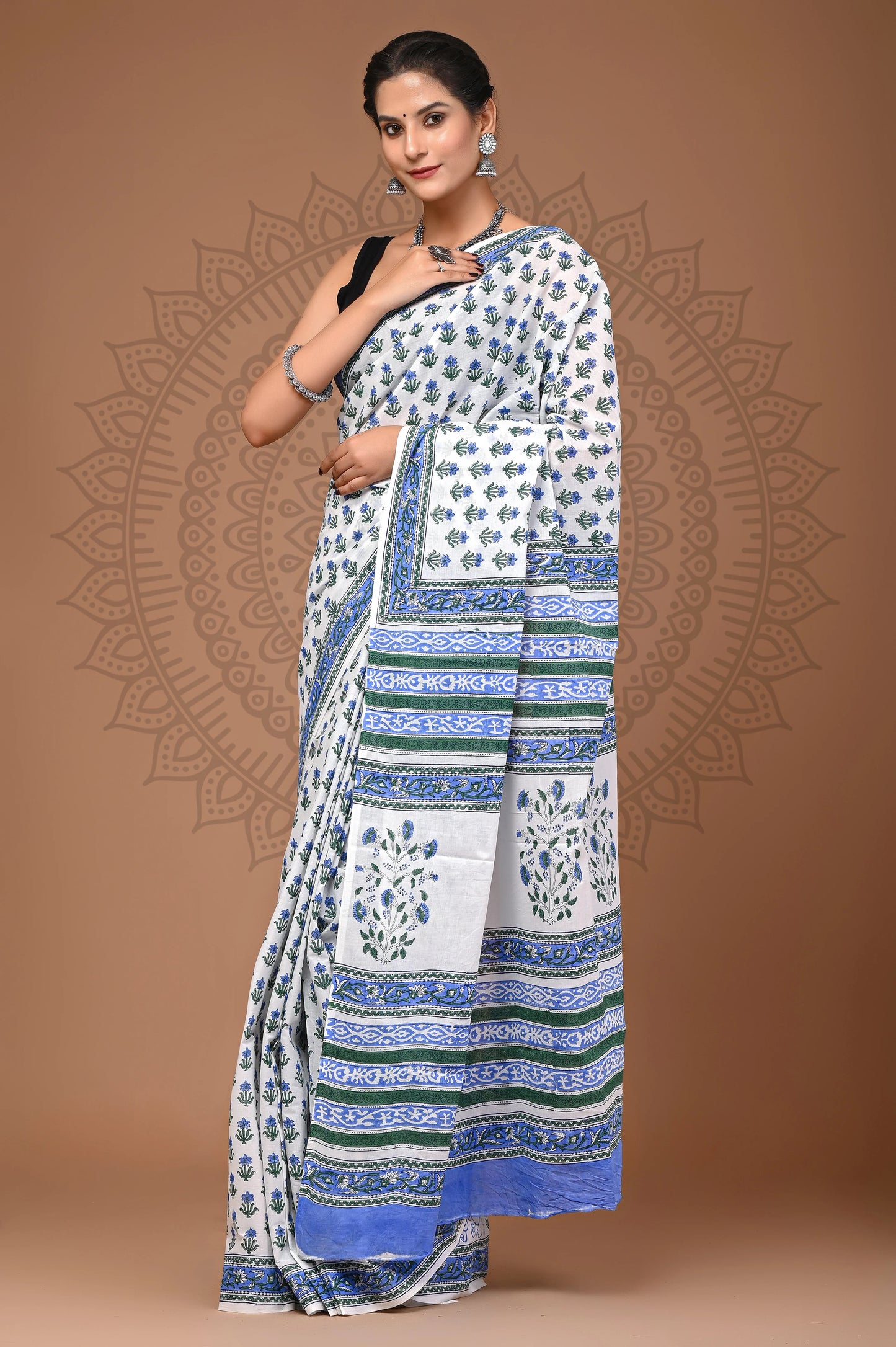 Hand Block Printed Pure mul Cotton Saree