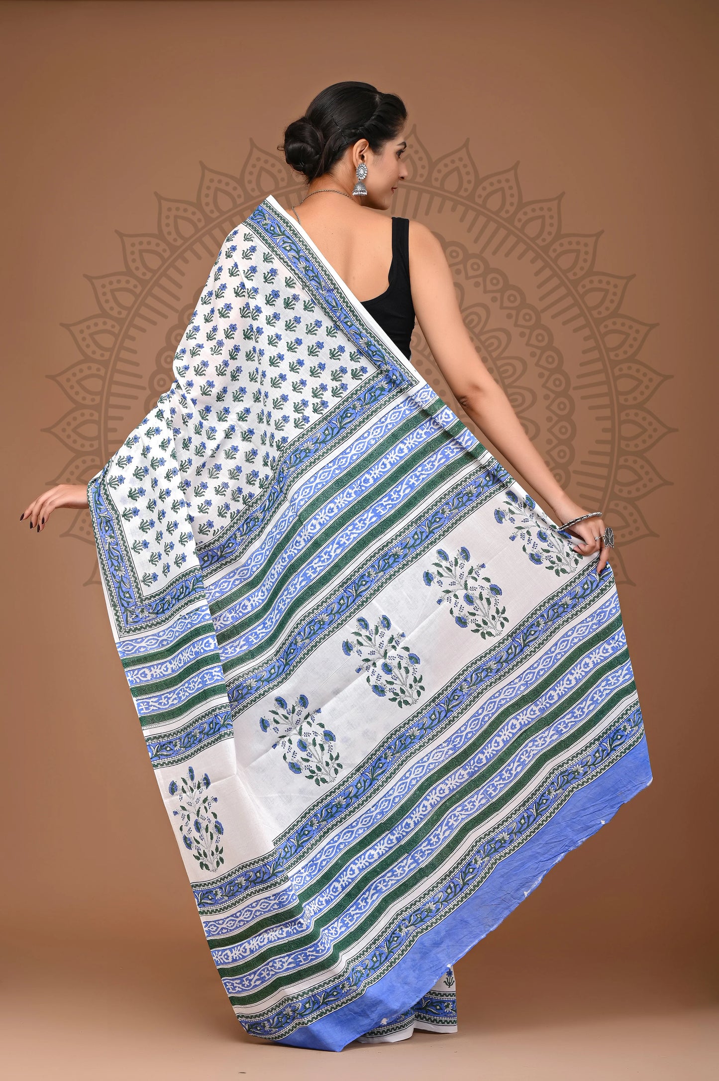 Hand Block Printed Pure mul Cotton Saree