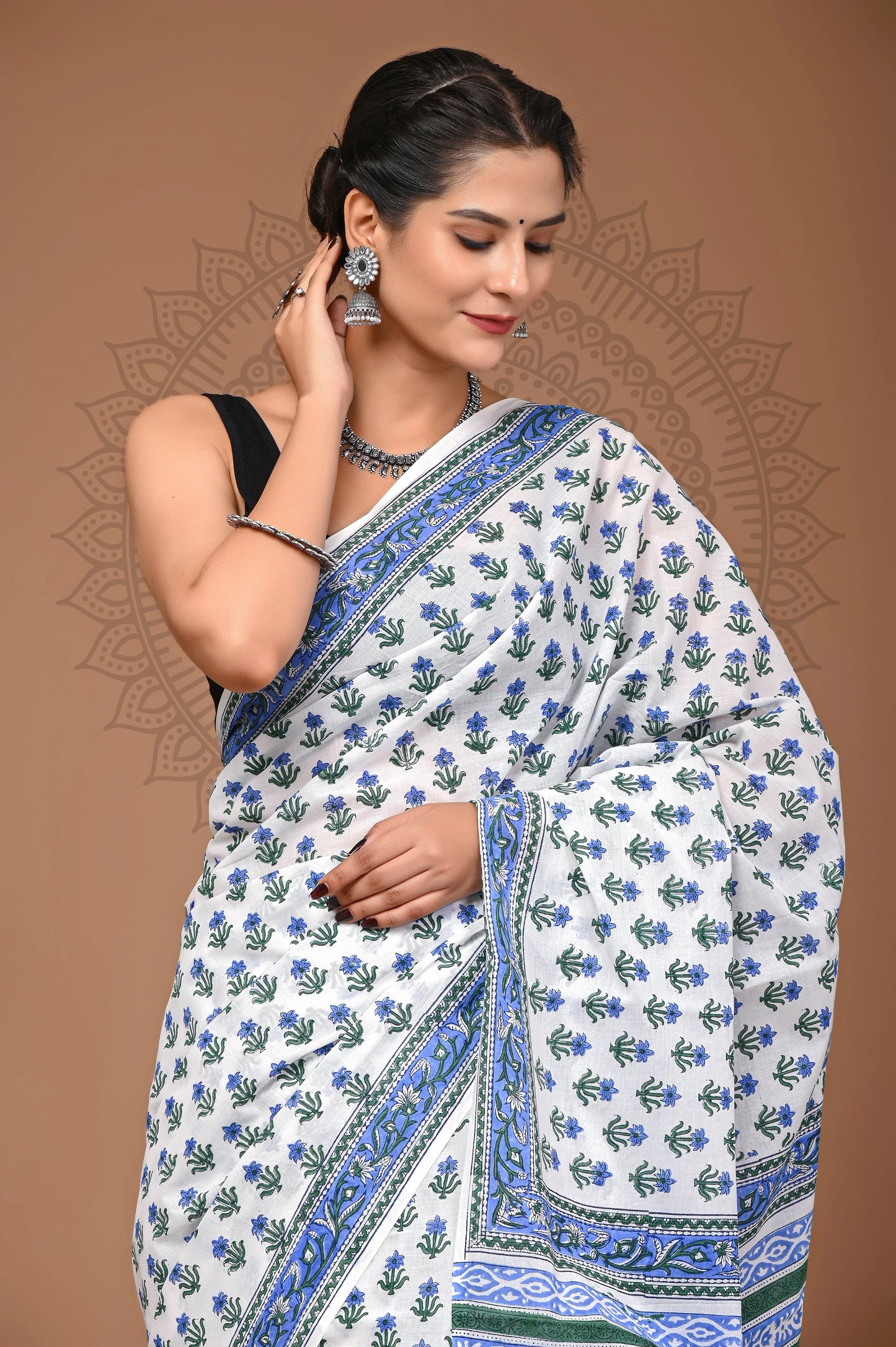 Hand Block Printed Pure mul Cotton Saree