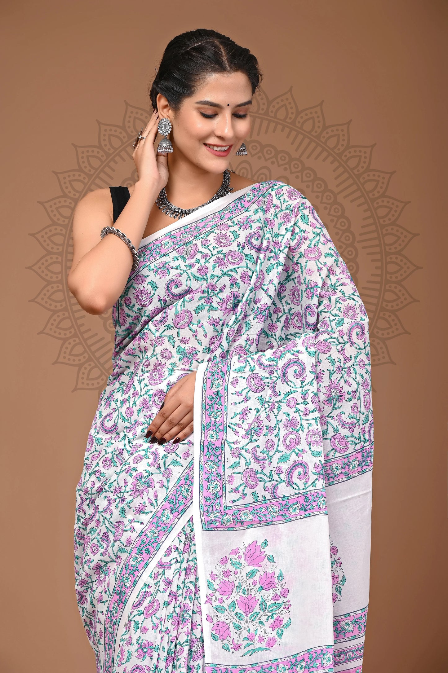 Hand Block Printed Pure mul Cotton Saree