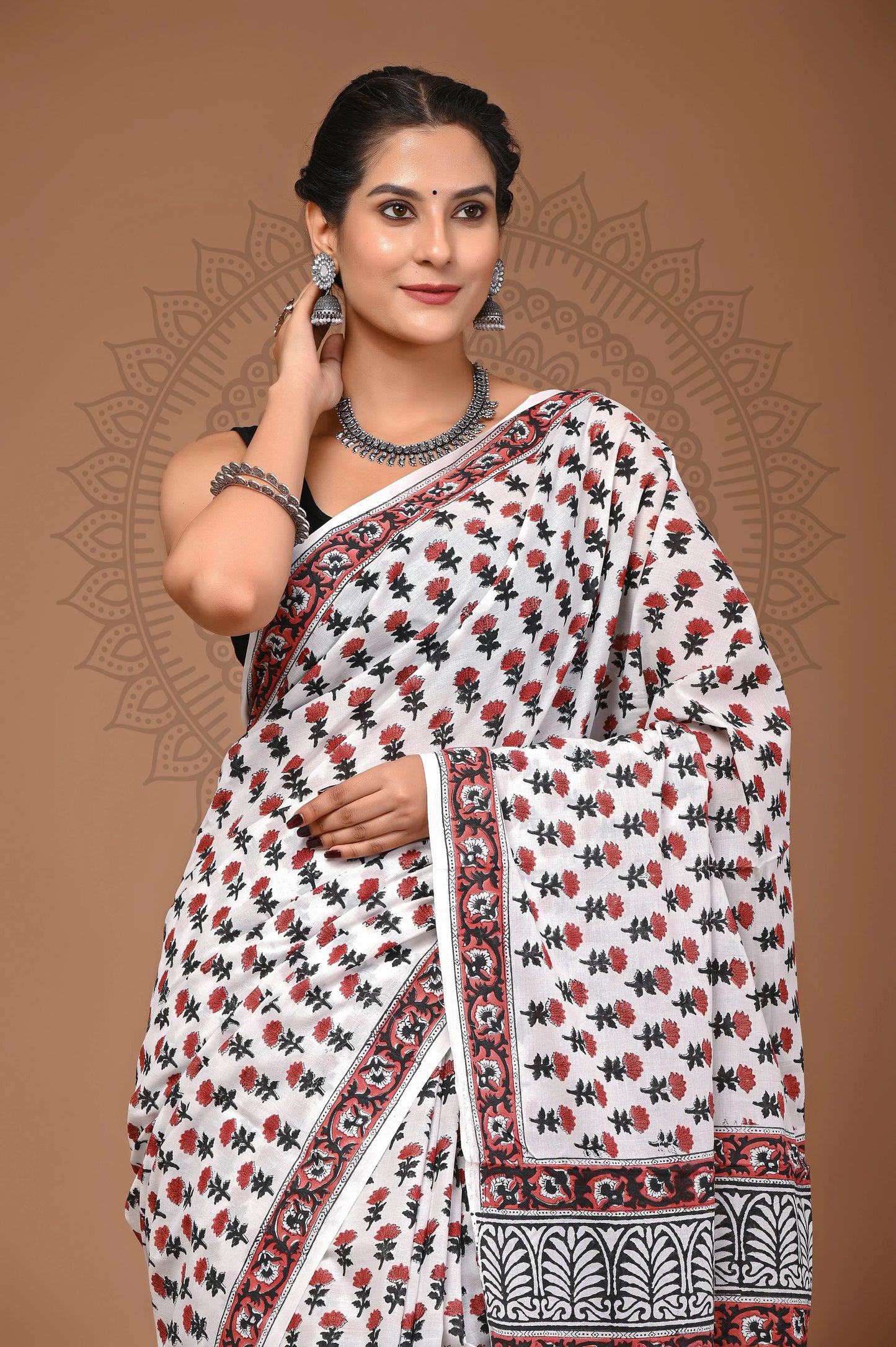 Hand Block Printed Pure mul Cotton Saree