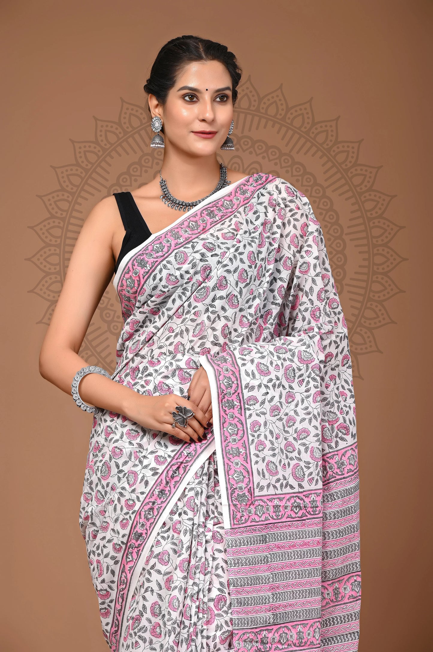 Hand Block Printed Pure mul Cotton Saree