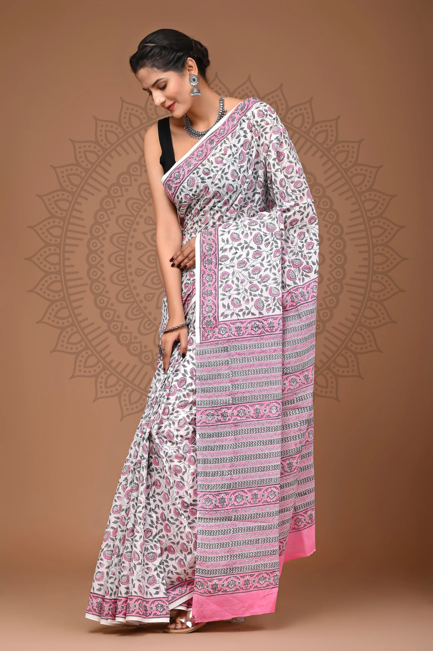 Hand Block Printed Pure mul Cotton Saree