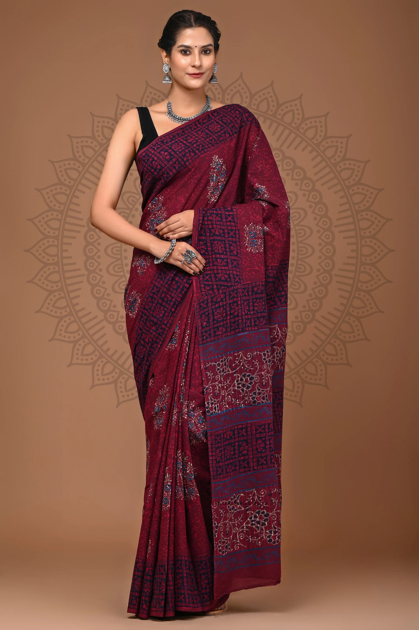 Hand Block Printed Pure mul Cotton Saree