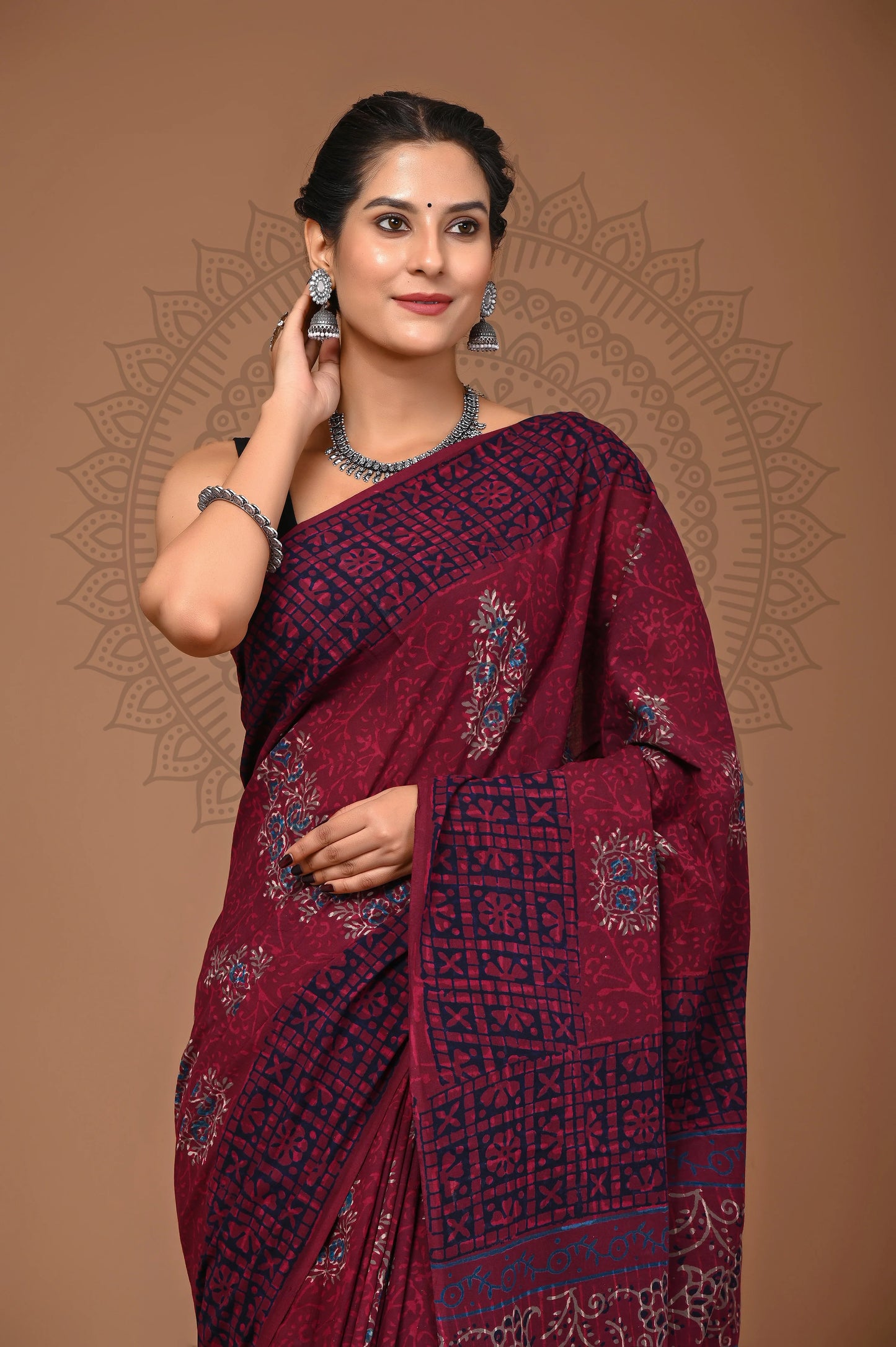 Hand Block Printed Pure mul Cotton Saree