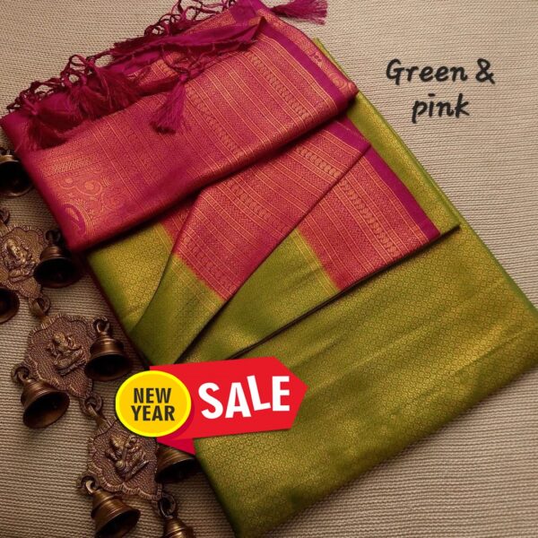 Olive Green with Pink Kubera Pattu Saree