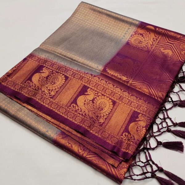 Grey with Purple Kubera Pattu Saree