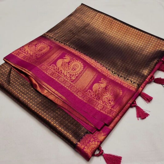 Black and dark Pink Kubera Pattu Saree