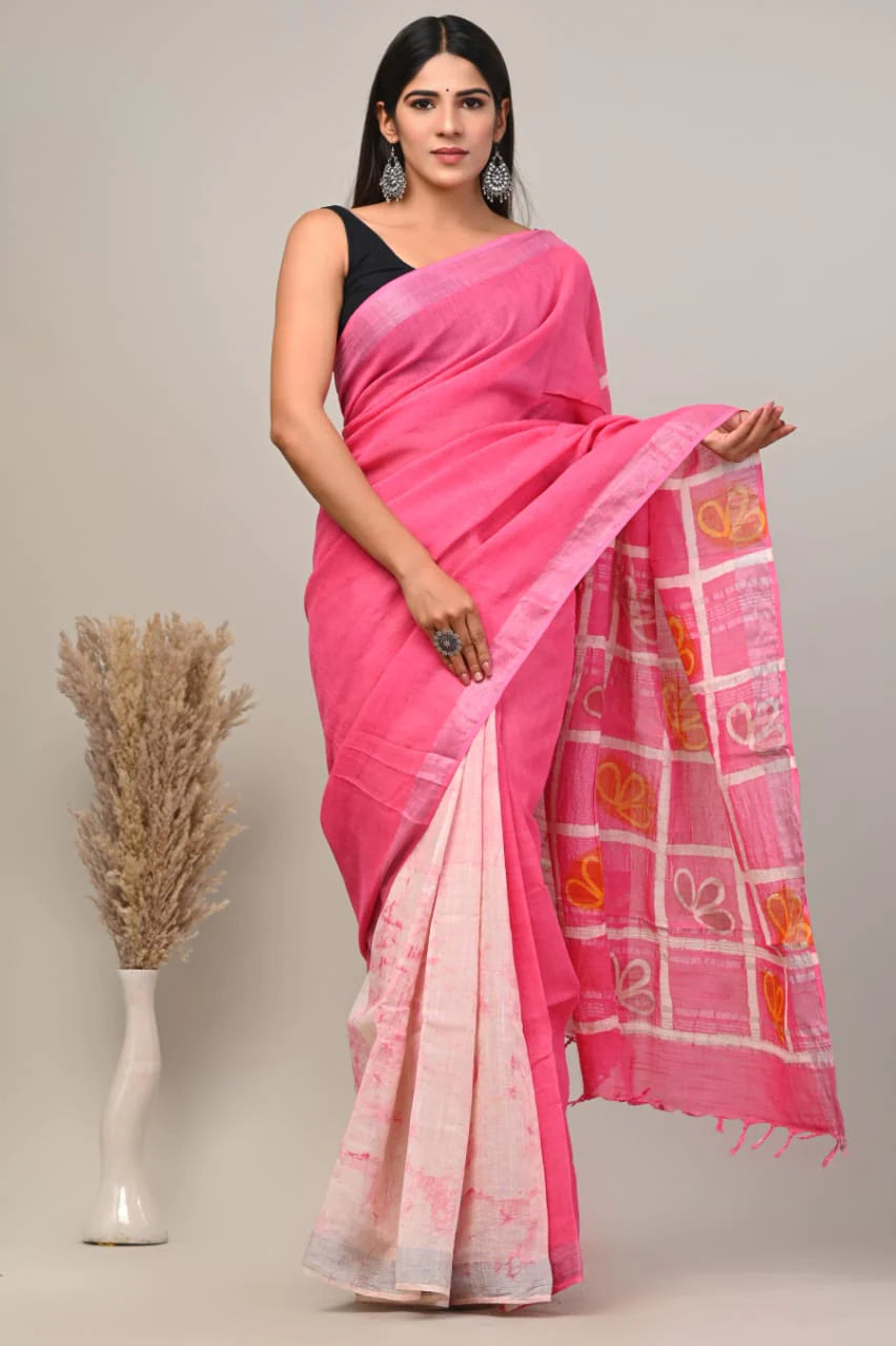 Hand Block Printed Linen Saree