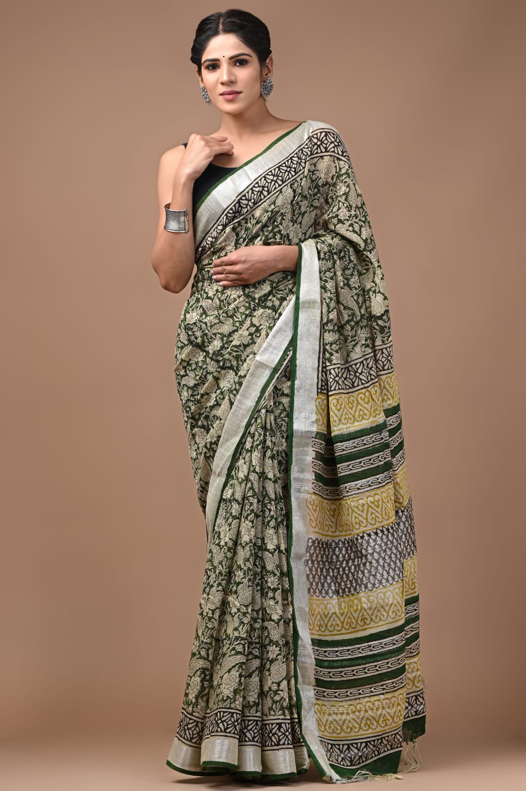 Hand Block Printed Linen Saree