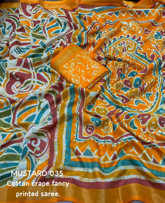 COTTON CRAPE PRINTED SAREES