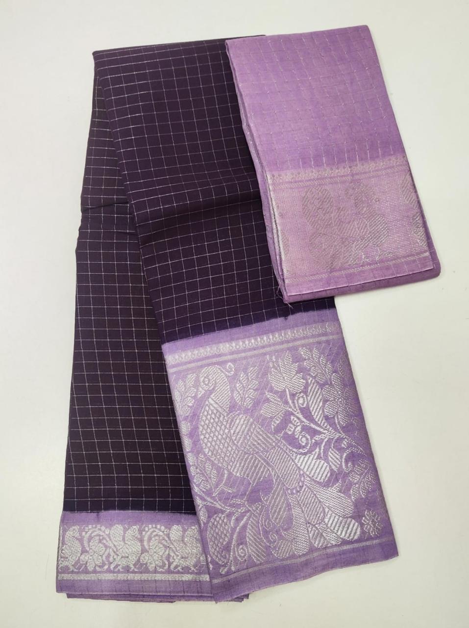 SUNGUDI PURE HANDLOOM COTTON SAREE - DOUBLE SIDE SILVER ZARI BORDER