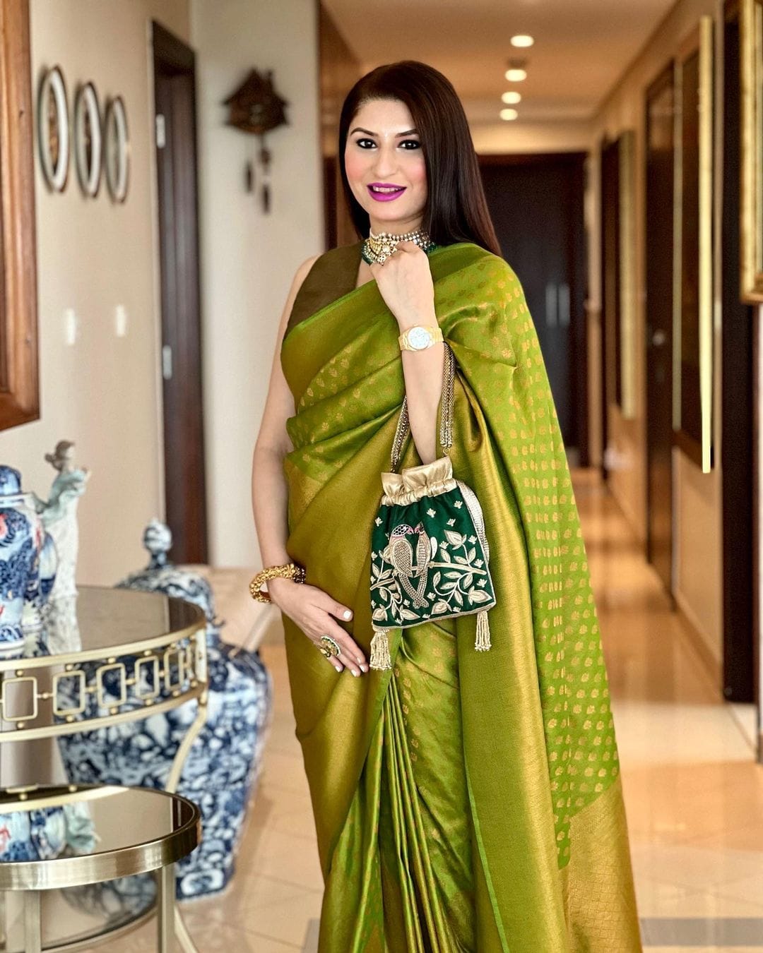 OLIVE GREEN SOFT SILK SAREE