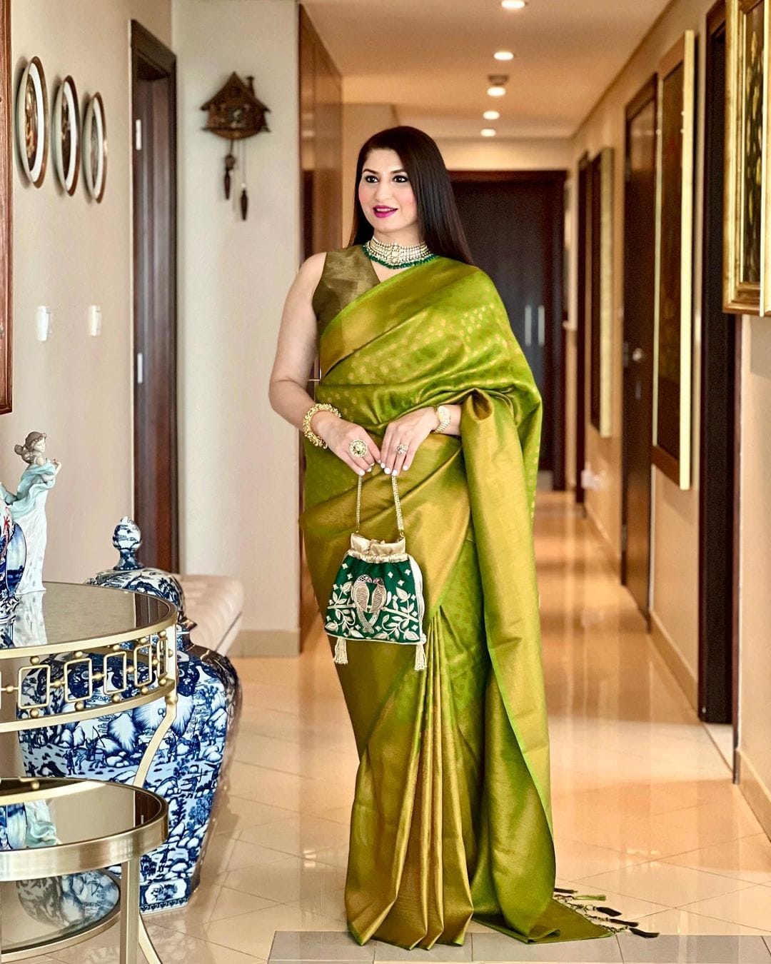 OLIVE GREEN SOFT SILK SAREE