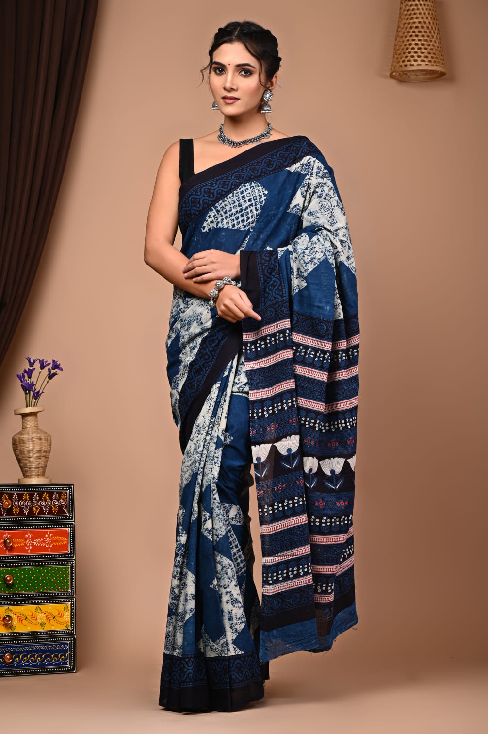 Handblock printed Mulmul soft cotton saree