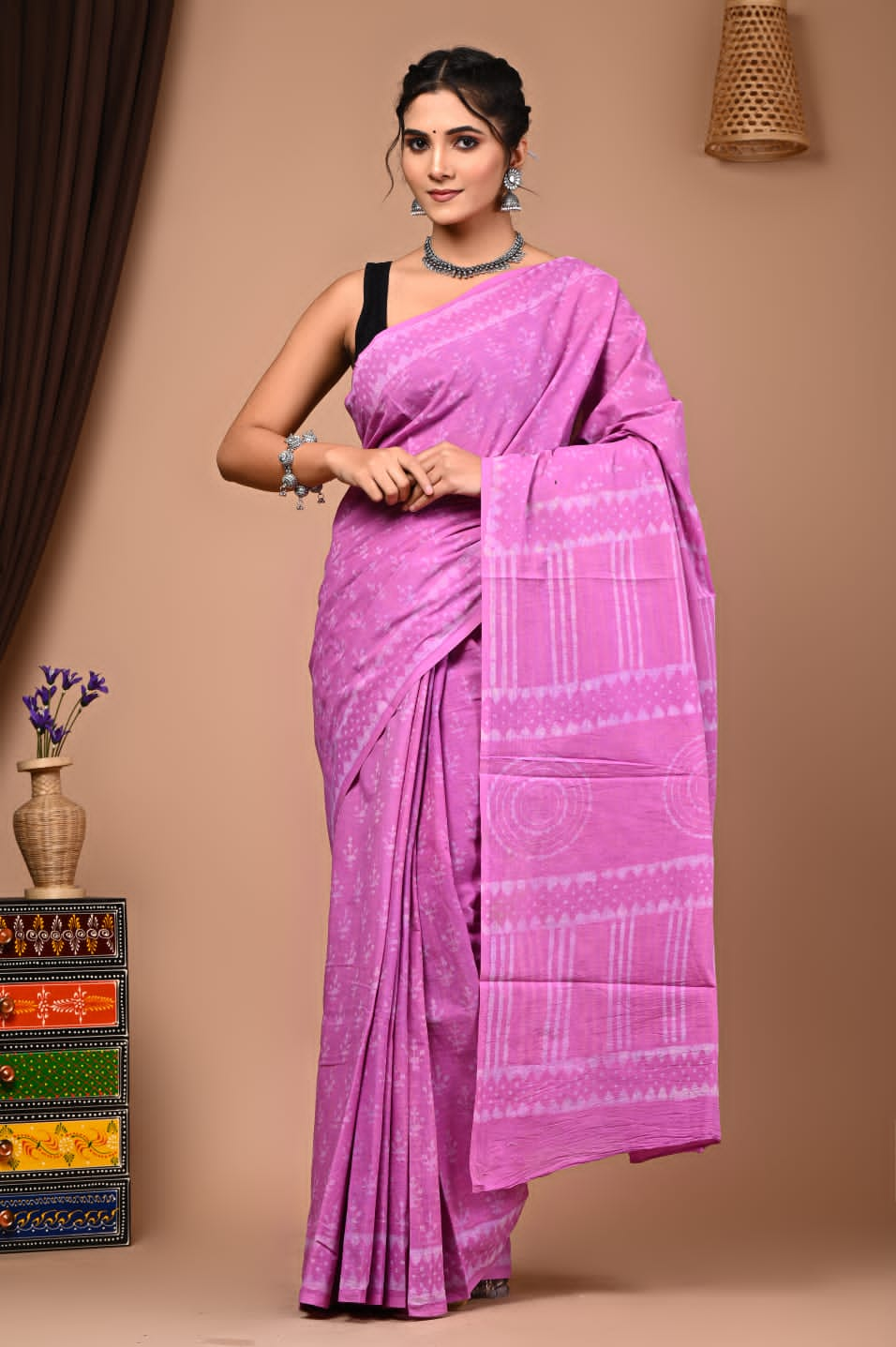 Handblock printed Mulmul soft cotton saree