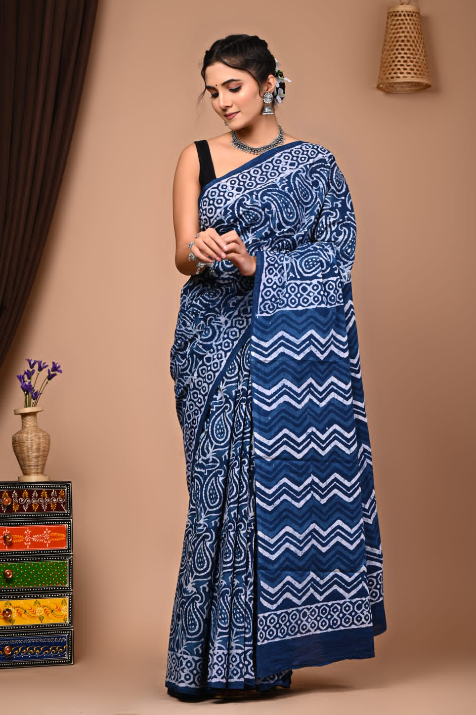 Handblock printed Mulmul soft cotton saree