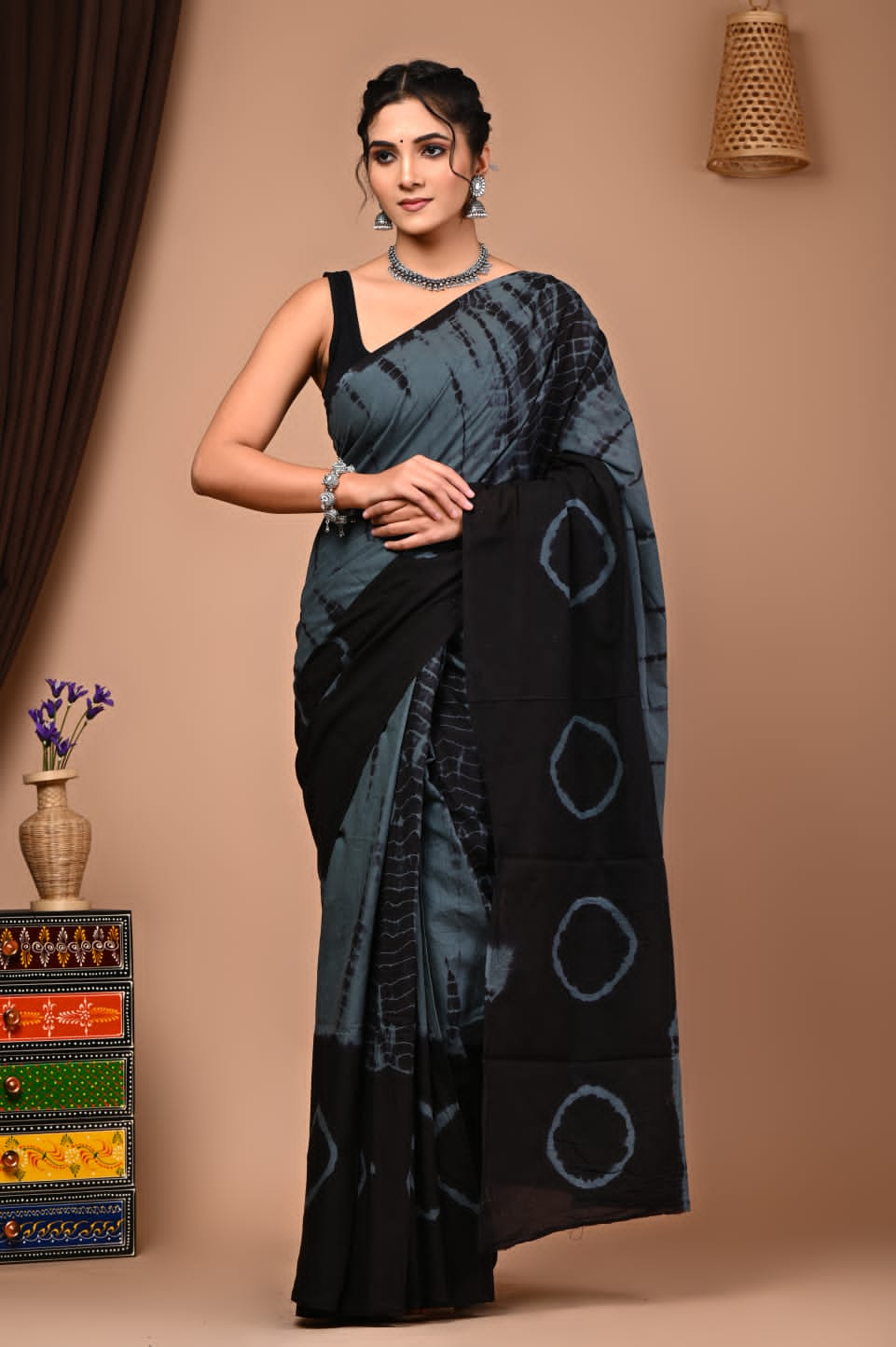 Handblock printed Mulmul soft cotton saree