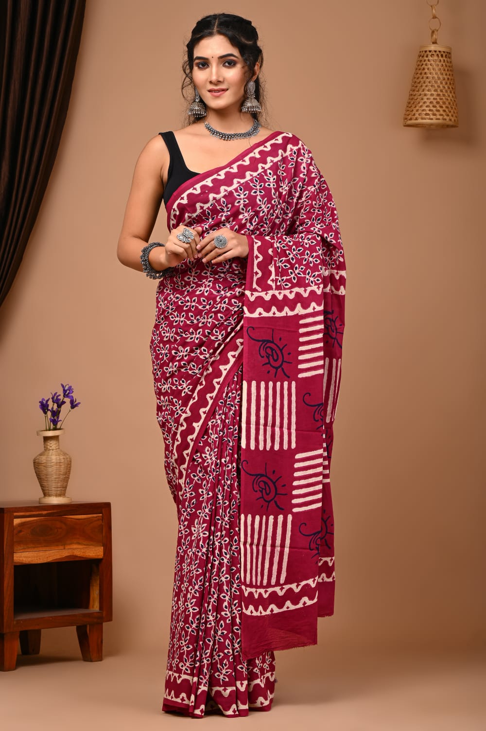 Handblock printed Mulmul soft cotton saree