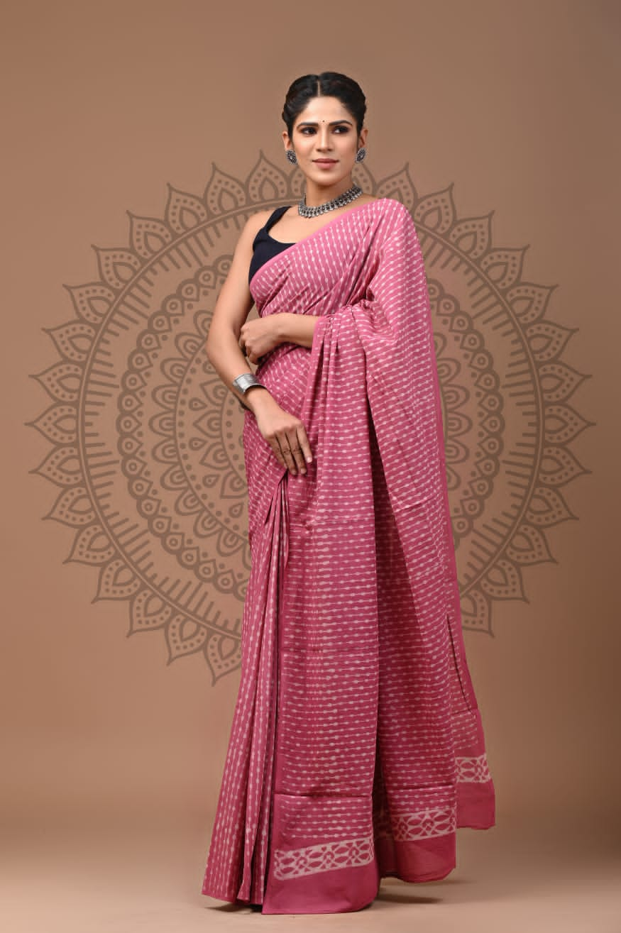 Handblock printed Mulmul soft cotton saree