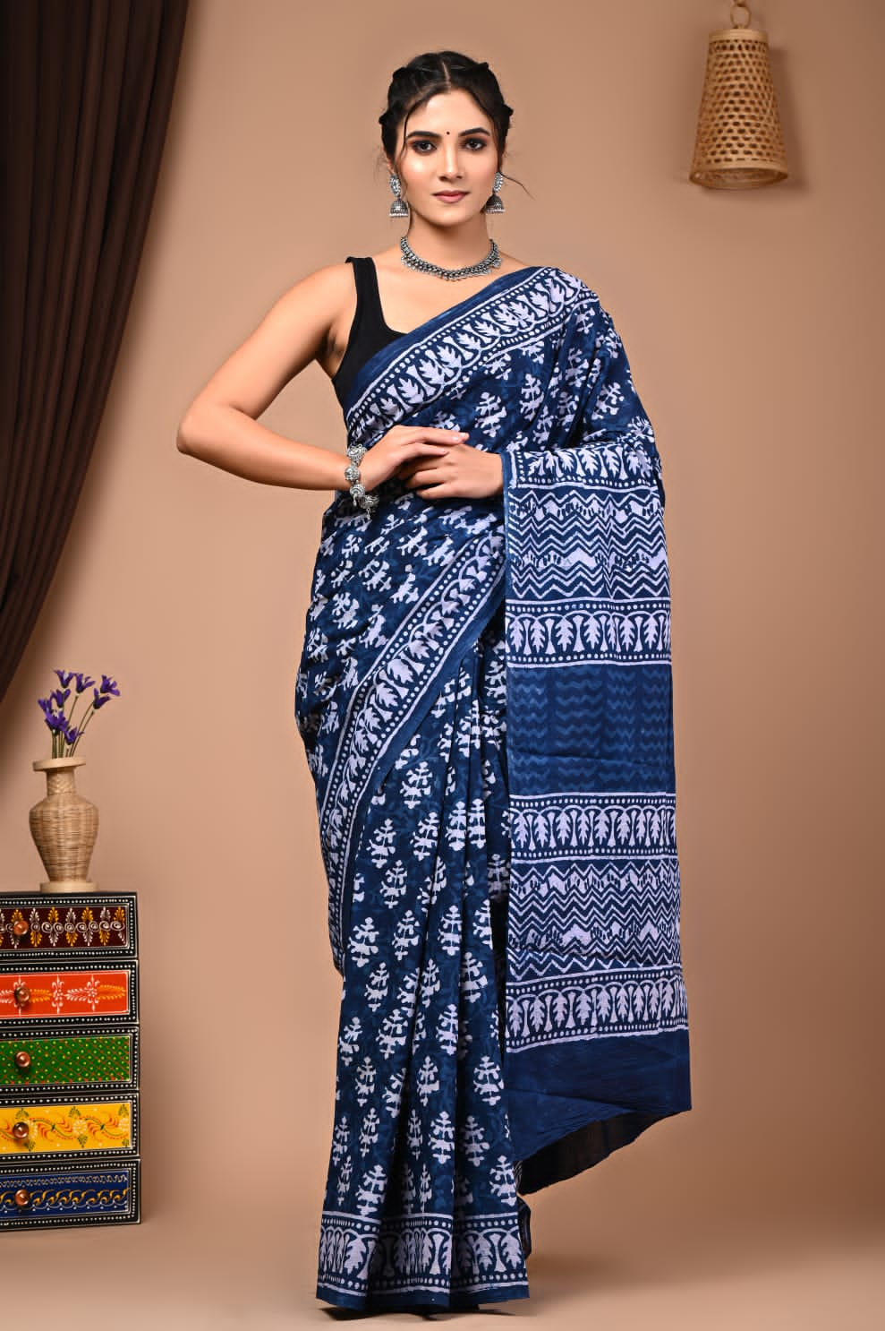 Handblock printed Mulmul soft cotton saree