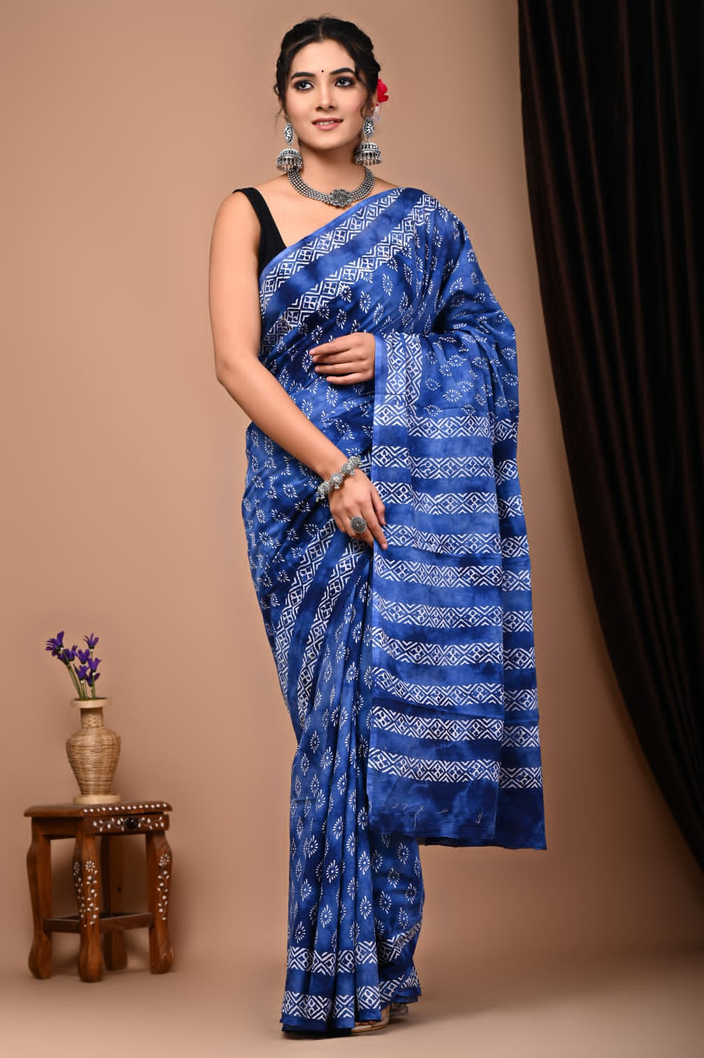 Handblock printed Mulmul soft cotton saree