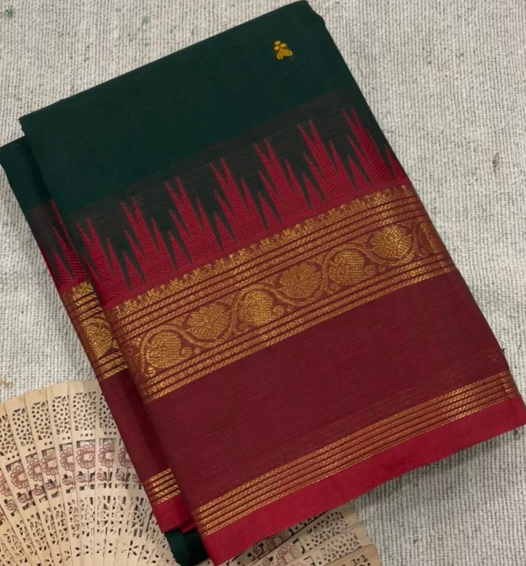 Pure handloom temple border kanchi  Cotton sarees