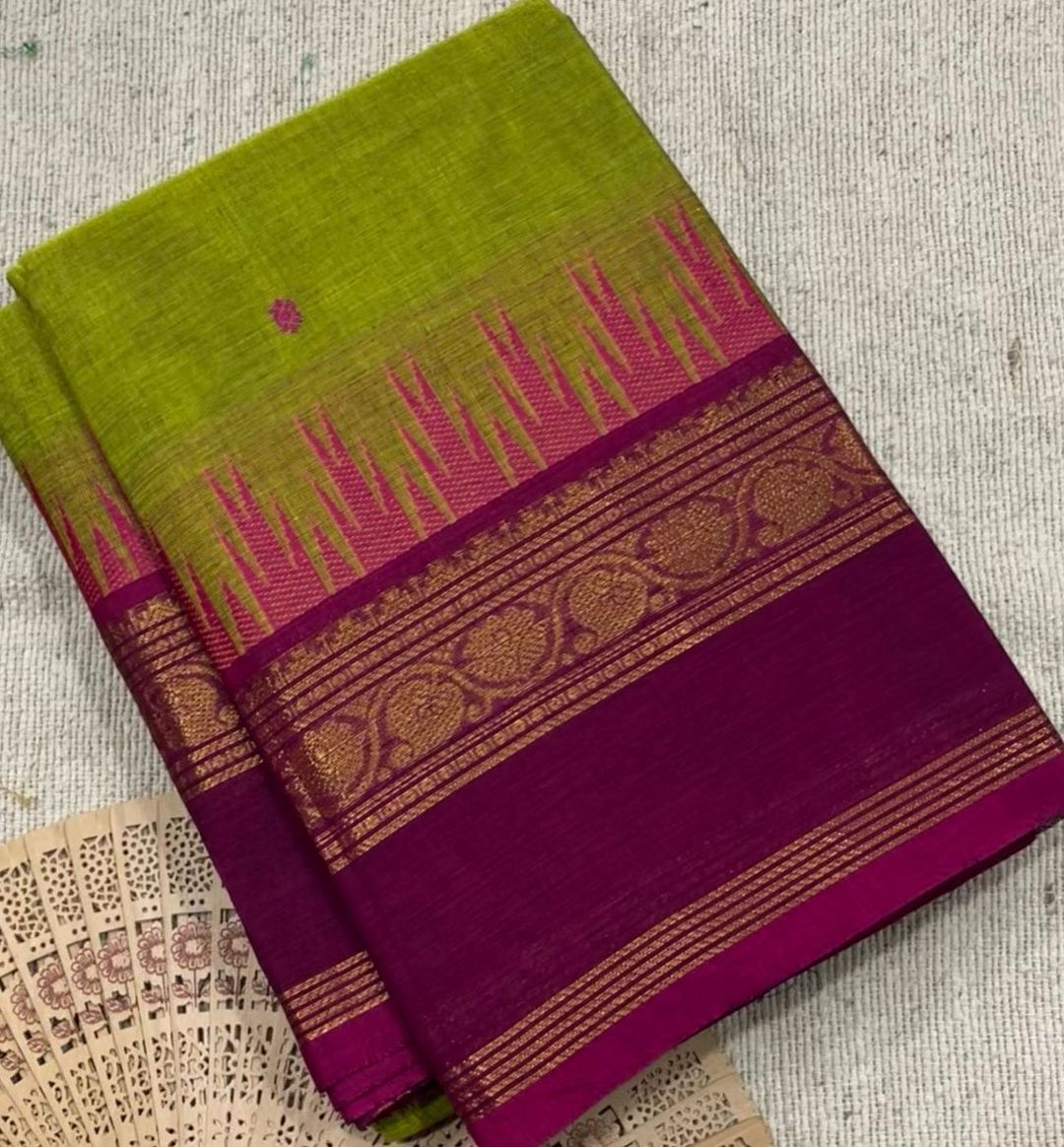 Pure handloom temple border kanchi  Cotton sarees