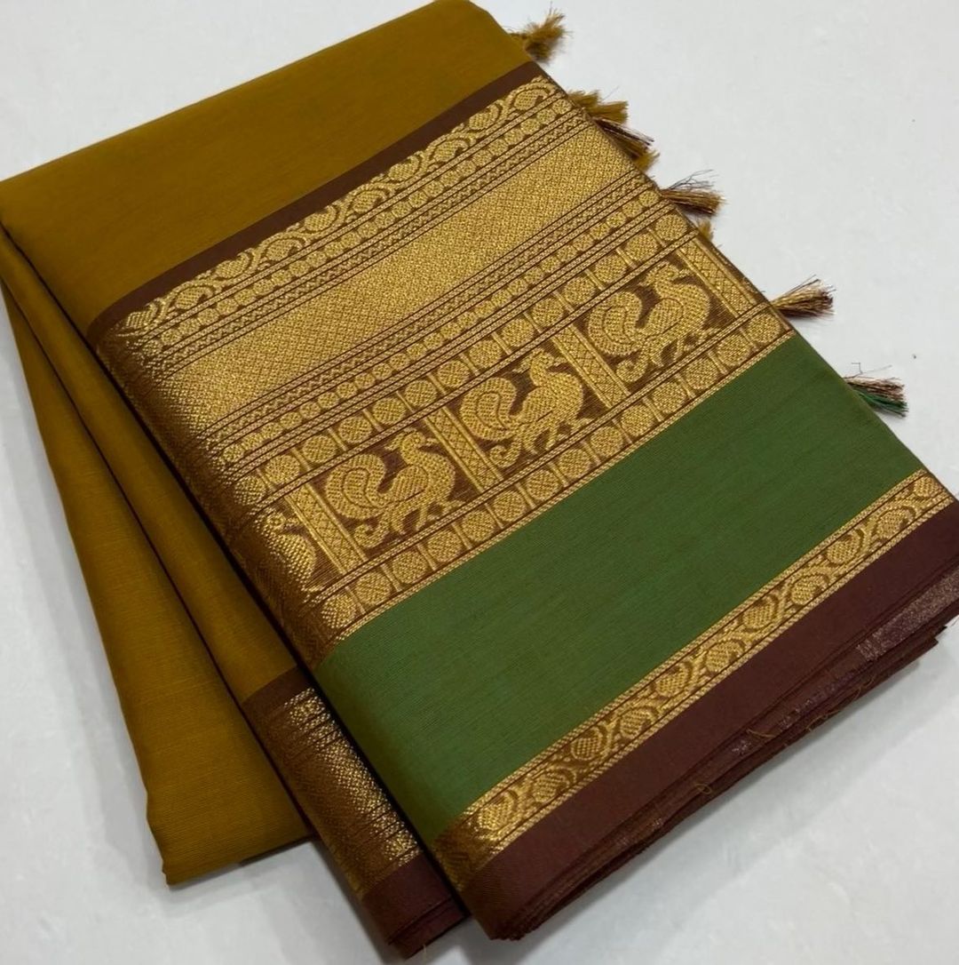 Pure handloom kanchi Cotton sarees with Big Border and peacock motifs