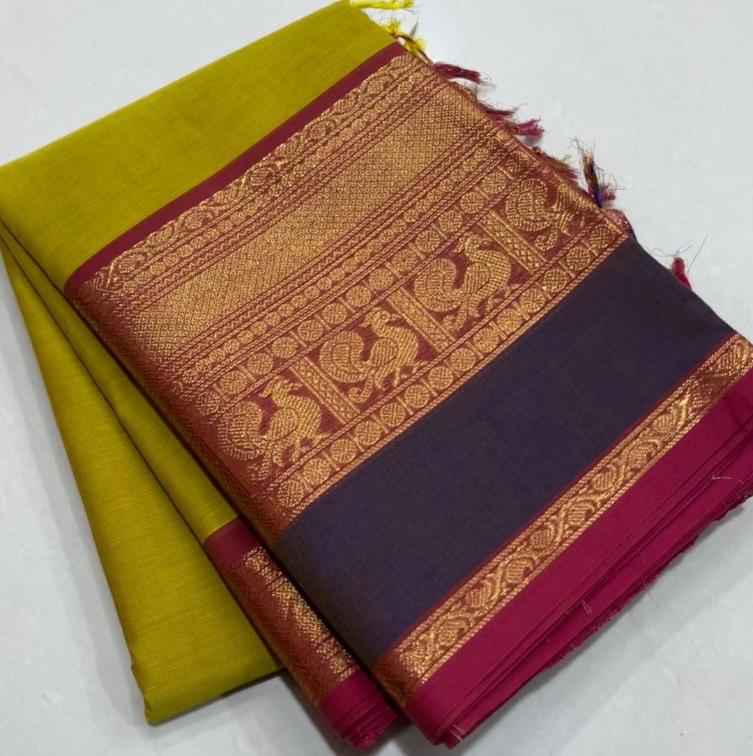 Pure handloom kanchi Cotton sarees with Big Border and peacock motifs