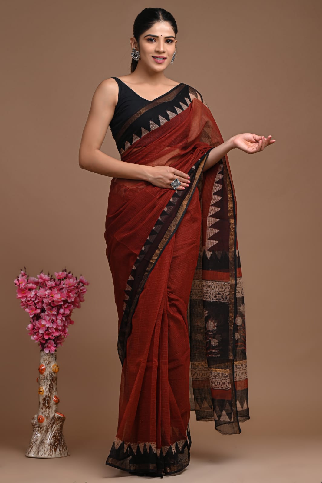 Exclusive hand Block Printed Kota Doria Saree