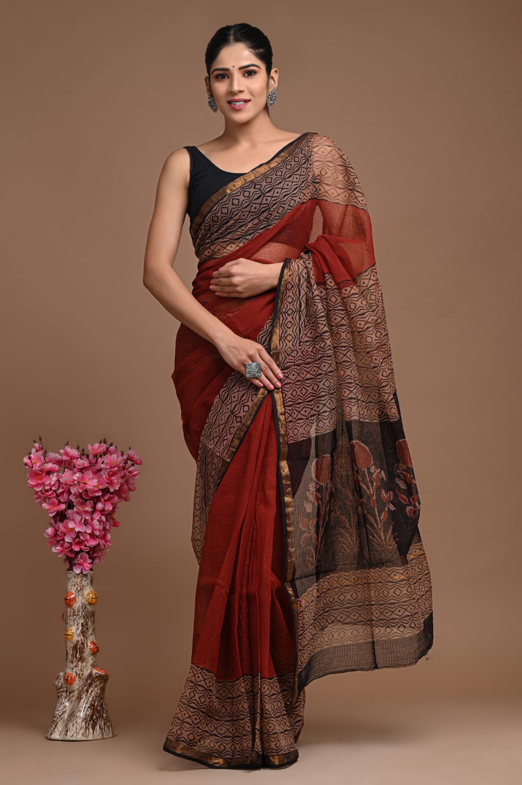 Exclusive hand Block Printed Kota Doria Saree