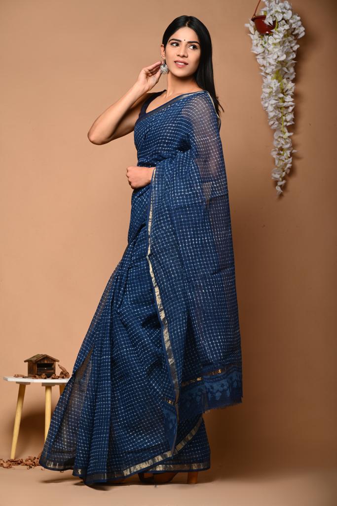 Exclusive hand Block Printed Kota Doria Saree