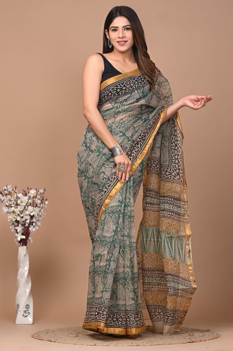 Exclusive hand Block Printed Kota Doria Saree