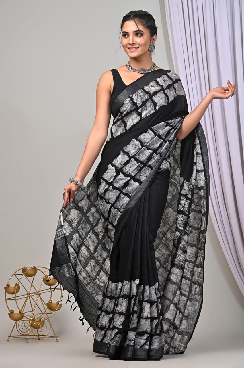 Hand Block Printed Linen Saree