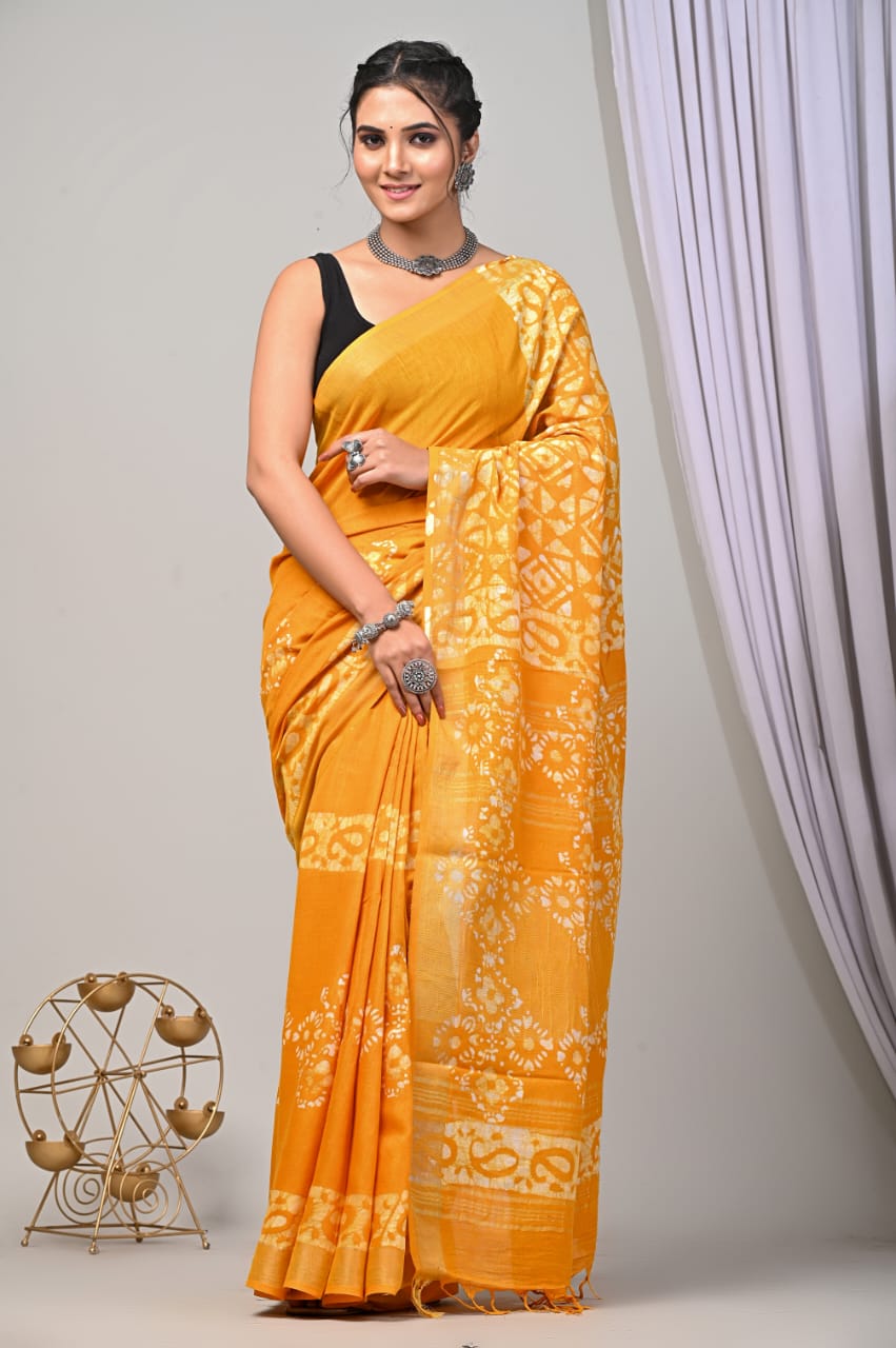 Hand Block Printed Linen Saree