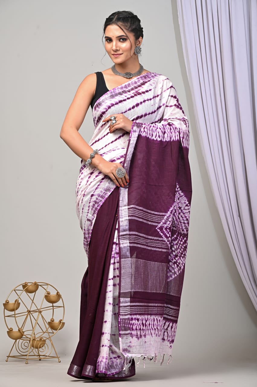 Hand Block Printed Linen Saree