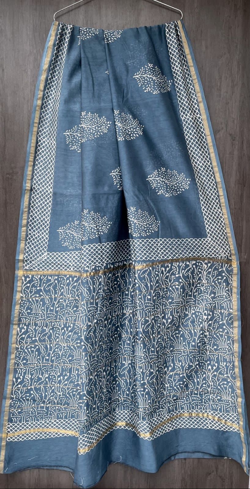 Mithra Hand block Printed Chanderi silk-cotton saree
