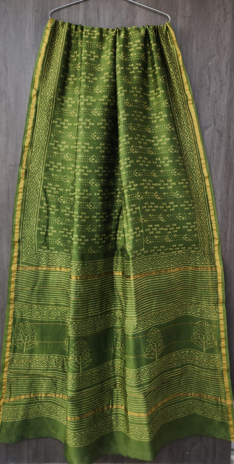 Mithra Hand block Printed Chanderi silk-cotton saree