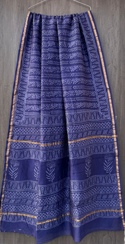 Mithra Hand block Printed Chanderi silk-cotton saree